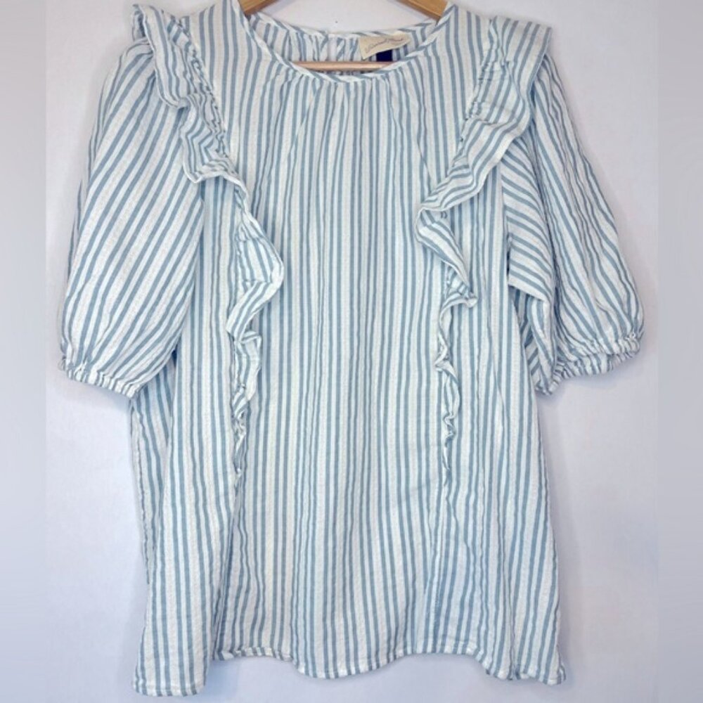 Universal Thread Blue Striped Women's Cotton Peasant Top Size L